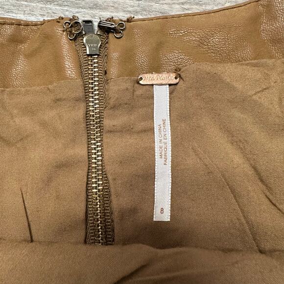 Free People Tan Womens 8 Back Zip Faux‎ Leather Winter Casual A-Line Mini Skirt - Picture 5 of 10
